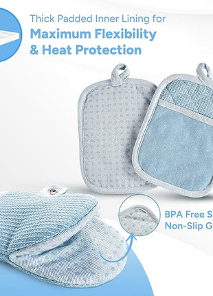 Casa Platino BBQ Gloves & Potholders Set, 4Pc Kitchen Mitts for Oven & Baking, Pot Holder for Hot Pots & Dishes – Heat Resistant Up to 500°F, Non-Slip & Machine Washable – Cornflower