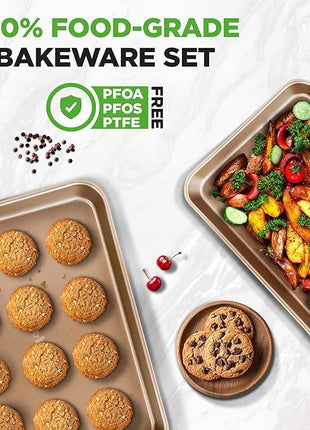 NutriChef 2 Piece Cookie Sheets for Baking, Nonstick Carbon Steel Baking Sheets - Durable, Thick, and Wrap Resistance, Easy to clean, Dishwasher & Oven Safe up to 450F