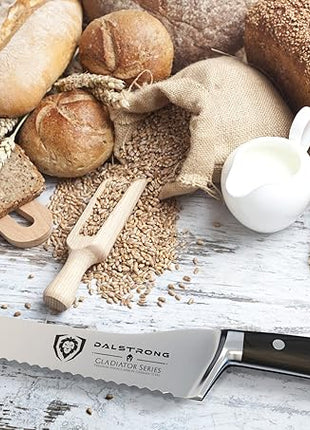 Dalstrong Serrated Offset Bread Knife - 8 inch - Gladiator Series Elite - Deli Knife - Forged German High-Carbon Steel - Bread Slicer - Slicing Knife - G10 Handle - Sheath - NSF Certified