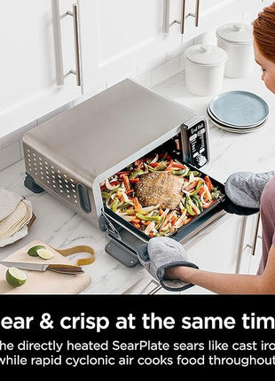 Ninja SP301 Dual Heat Air Fry Countertop 13-in-1 Oven with Extended Height, XL Capacity, Flip Up & Away Capability for Storage Space, with Air Fry Basket, SearPlate, Wire Rack & Crumb Tray, Silver