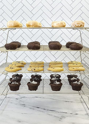 KITCHENATICS 4-Tier Stackable Cooling Racks for Baking, 100% Stainless Steel Wire Rack, Oven Safe Baking Rack, Oven Rack for Pizza, Cake, Bread, Cooling Rack for Cooking and Baking, Cookie Rack 15x10