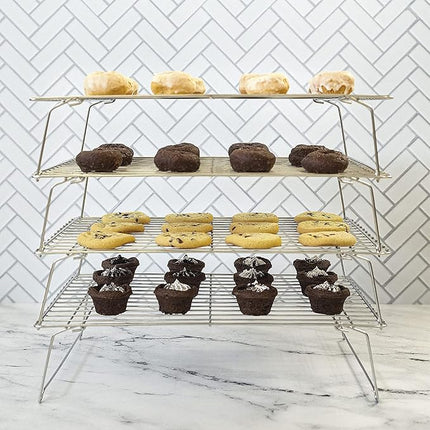 KITCHENATICS 4-Tier Stackable Cooling Racks for Baking, 100% Stainless Steel Wire Rack, Oven Safe Baking Rack, Oven Rack for Pizza, Cake, Bread, Cooling Rack for Cooking and Baking, Cookie Rack 15x10