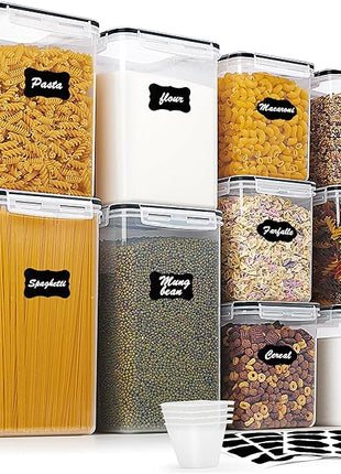 Vtopmart 10 PCS Flour and Sugar Storage Container, Large Airtight Food Canisters with Lids for Kitchen, Pantry Organization, BPA Free, Black