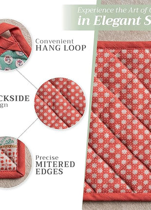Maison d' Hermine Pot Holders 100% Cotton Heat Resistant Potholders 8" x 8" Hot Pads with Loop BBQ, Cooking, Baking, Grilling, Kitchen, Handling Hot Pans Spring/Summer (Pack of 1, Provence)