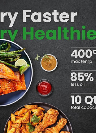 CHEFMAN Multifunctional Digital Air Fryer+ Rotisserie, Dehydrator, Convection Oven, 17 Touch Screen Presets Fry, Roast, Dehydrate, Bake, XL 10L Family Size, Auto Shutoff, Large Easy-View Window, Black