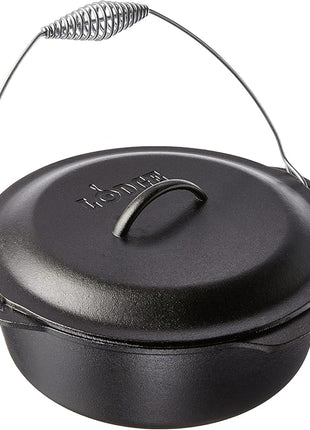 Lodge 9 Quart Pre-Seasoned Cast Iron Dutch Oven with Lid - Wire Bail Handle for Easy Transfer from Cooking Surface to Table - Use in the Oven, on the Stove, on the Grill or over the Campfire - Black