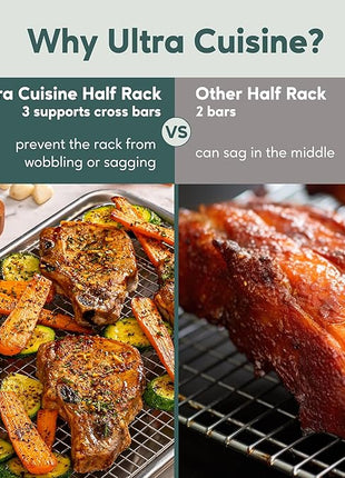 Ultra Cuisine Oven-Safe, Dishwasher-Safe 100% Stainless Steel Cooling & Baking Rack Set - Jelly Roll Sheet Pan Size - Heavy Duty - 10 x 14.7" - Set of 2 - Wire Cooling Racks for Baking & Cooking