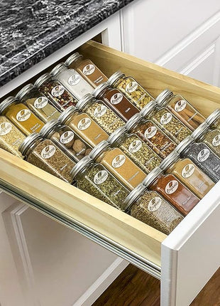 LYNK PROFESSIONAL® Spice Drawer Organizer - Heavy Gauge Steel 4 Tier Rack - Drawer Insert Tray for Spice Jars, Herbs and Seasoning - Kitchen Cabinet Storage - Silver Metallic, Medium