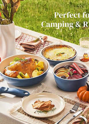 Redchef Ceramic Cookware Set, Removable Handle Pots and Pans Non-Stick, Rv Cookware Set, Non-Toxic Pots and Pans Set No PFAS, PTFE, PFOA, Detachable Pots and Pans, Dishwasher & Oven Safe(Blue)