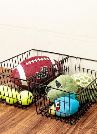 SANNO Freezer Baskets Wire Storage Baskets Closet Baskets Bin Farmhouse Organizer Storage Bins Large Organizer Bins for Home, Office, Bathroom, Pantry Organization Storage -Black Set of 3, 15.7"