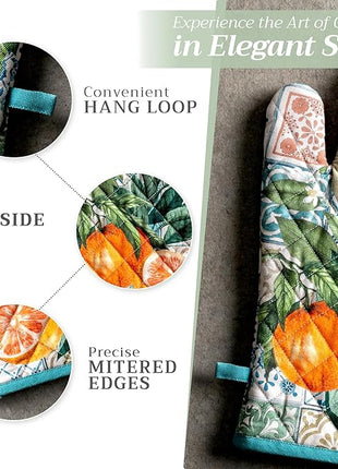 Maison d' Hermine Oven Gloves 100% Cotton Oven Mitt 7" x 13" with Loop Heat Resistant, BBQ, Cooking Gloves, Baking, Grilling, Kitchen, Handling Hot Pans Spring/Summer (Pack of 1, Agrume)