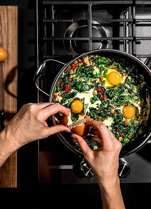 HexClad Hybrid Nonstick 3.3-Quart Deep Sauté Pan with Tempered Glass Lid, Stay-Cool Handle, Dishwasher-Friendly, Oven-Safe Up to 900°F, Induction Ready, Compatible with All Cooktops