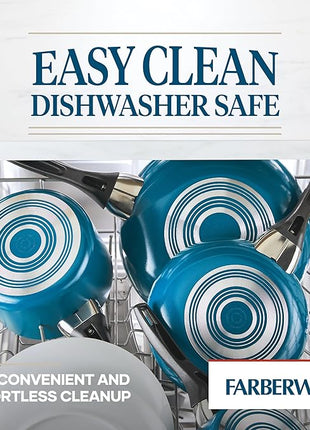 Farberware 20361 Dishwasher Safe Nonstick Cookware Set / Pots and Pans Set - 15 Piece, Blue