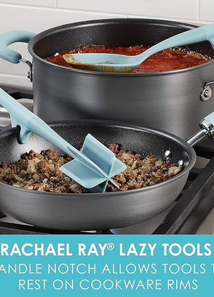 Rachael Ray Tools and Gadgets Lazy Crush & Chop, Flexi Turner, and Scraping Spoon Set / Cooking Utensils - 3 Piece, Light Blue