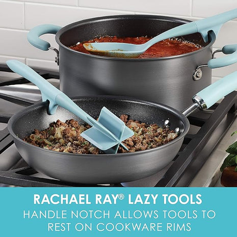 Rachael Ray Tools and Gadgets Lazy Crush & Chop, Flexi Turner, and Scraping Spoon Set / Cooking Utensils - 3 Piece, Light Blue