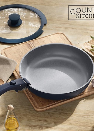 Country Kitchen Cookware Set with Removable Handle, Oven & RV Safe Pots and Pans Set, Denim, Original