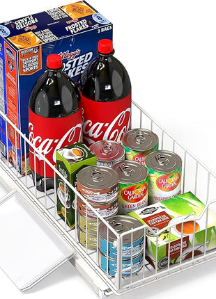 Simple Houseware Pull-Out Cabinet Sliding Basket Organizer, 17.2" D x 9.7" W x 5" H – White, Ideal for Kitchen and Bathroom Cabinet Storage, Under Sink or Pantry Organization