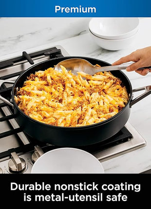 Ninja Foodi NeverStick Professional Hard-Anodized 4-Quart Sauté Pan with Glass Lid, Nonstick, Durable & Oven Safe to 500°F, Salt Grey, C30140