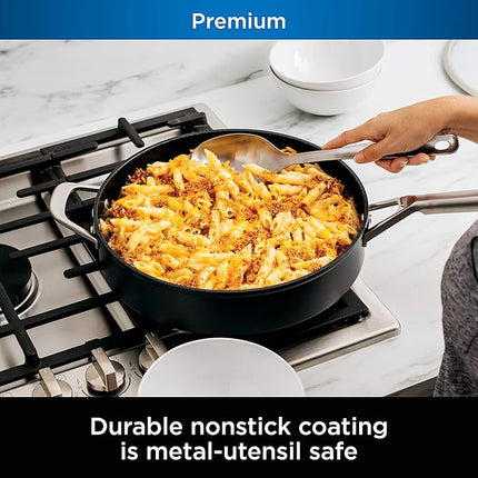 Ninja Foodi NeverStick Professional Hard-Anodized 4-Quart Sauté Pan with Glass Lid, Nonstick, Durable & Oven Safe to 500°F, Salt Grey, C30140