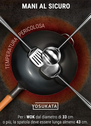 Yosukata 17" Wok Spatula and Ladle and Turner Spatula - Stainless Steel Cooking Utensils Set of 3-304 Stainless Steel Kitchen Utensils Set - Dishwasher Safe Wok Accessories - Cooking Tools