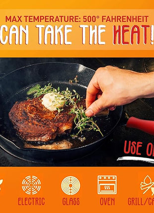 NutriChef 3pc Cast Iron Skillet Set - Nonstick Pans with Drip Spout, Silicone Handles, For All Cooktops