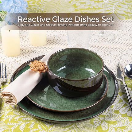LeRatio Ceramic Dinnerware Sets for 4,Porcelain Plates and Bowls Sets, Reactive Glaze Dishes Set,Chip Resistant and Scratch Resistant | Oven&Dishwasher & Microwave Safe,Service for 4-Green&Black