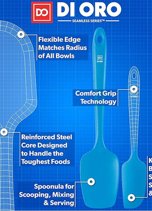 DI ORO Silicone Spatula Set - Rubber Kitchen Spatulas for Baking, Cooking, & Mixing - 600°F Heat-Resistant & BPA Free Silicone Scraper Spatulas for Nonstick Cookware - Dishwasher Safe (3pc, Blue)