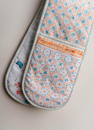 Maison d' Hermine Double Oven Mitts 100% Cotton 7"x35" Double Oven Mitt Heat Resistant BBQ Cooking Gloves with Loop, Baking, Grilling, Home, Kitchen, Handling Hot Pans Spring Summer (Summer Whisper)