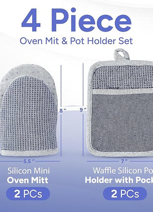 Casa Platino Silicone Oven Mitts & Potholders, 4-Piece – Pot Holders and Oven Mitts for BBQ & Baking, Oven Mitt for Kitchen & Microwave – Heat Resistant Up to 500°F, Durable & Flexible – Indigo