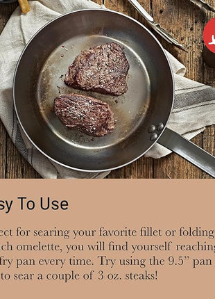 De Buyer MINERAL B Carbon Steel Fry Pan - 9.5” Diameter, 6.9” Cooking Surface - Ideal for Searing, Sauteing & Reheating - PFAS, PFOA & PFOS Free - Made in France