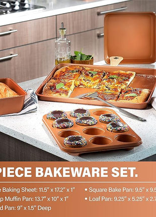 Gotham Steel Hammered 20 Pc Ceramic Cookware Set Nonstick, True Ceramic Pots and Pans Set Non Stick with Deep Square Pan Set & Bakeware Set, Non Toxic PFOA PFOS Free, Oven & Dishwasher Safe