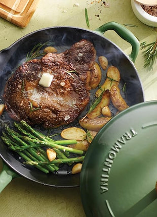 Tramontina Bestow Enameled Cast Iron Skillet with Lid, 12-inch Frying Pan, Cactus with Gold Knob