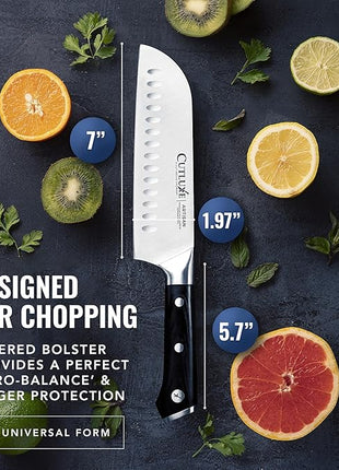 Cutluxe Santoku Knife – 7" Chopping Knife, Vegetable Knife – Forged High Carbon German Steel – Sheath Included – Full Tang & Razor Sharp – Ergonomic Handle Design – Artisan Series