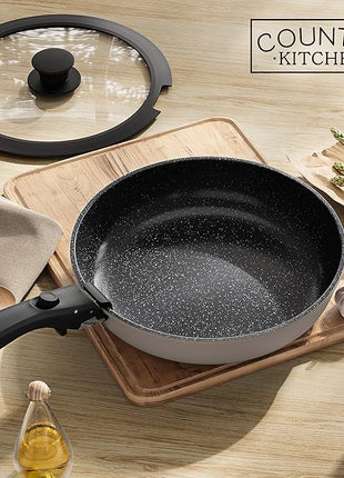 Country Kitchen Cookware Set with Removable Handle, Oven & RV Safe Pots and Pans Set, Grey/Black, Original