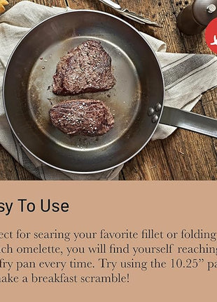 De Buyer MINERAL B Carbon Steel Fry Pan - 10.25” Diameter, 7.3” Cooking Surface - Ideal for Searing, Sauteing & Reheating - PFAS, PFOA & PFOS Free - Made in France