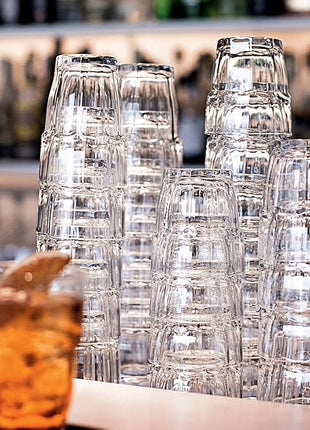 Bormioli Rocco Rock Bar Stackable Beverage, Set Of 6 Dishwasher Safe Drinking Glasses For Soda, Juice, Milk, Coke, Beer, Spirits – 12.5oz Durable Tempered Glass Water Tumblers For Daily Use