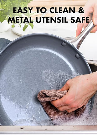 GreenPan Lima Hard Anodized 8" 10" & 12" Frying Pan Skillet Set, Ceramic Nonstick, PFAS-Free Nontoxic Pots & Pans, Oven & Broiler Safe, Stainless Steel Handles, Cookware for Eggs & Omelet, Gray