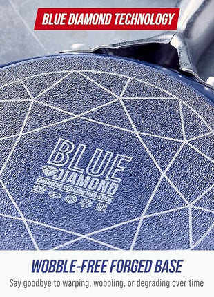Blue Diamond 5QT Saute Pan with Lid, Non Toxic PFAS-Free Diamond Ceramic Nonstick, Dishwasher & Oven Safe, Metal Utensil Safe, Deep Jumbo Cooker Skillet with Helper Handle, Glass Lid, Blue