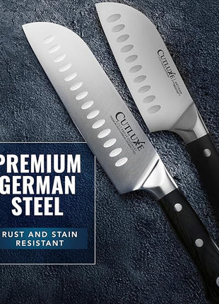 Cutluxe Santoku Knife Set – 7" Chopping Knife and 5" Vegetable Knife – Multipurpose Kitchen Knives – High Carbon German Steel, Full Tang & Ergonomic Handle Design – Artisan Series