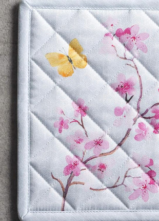 Maison d' Hermine Pot Holders 100% Cotton Heat Resistant Potholders 8" x 8" Hot Pads with Loop BBQ, Cooking, Baking, Grilling, Kitchen, Handling Hot Pans Spring/Summer (Pack of 1, Blossoms in Spring)