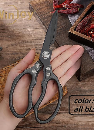 AWinjoy Heavy Duty Sharp Kitchen Scissors - Dishwasher Safe Black Cooking Shears for Meat, Chicken, Fish, Poultry, Herb, Bread (All Black)