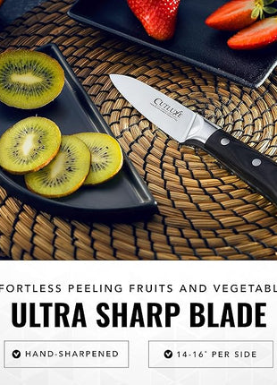 Cutluxe Paring Knife, 3.5" Small Kitchen Peeling Knife with Razor Sharp Blade – High Carbon German Steel, Full Tang, Ergonomic Handle Design – Artisan Series