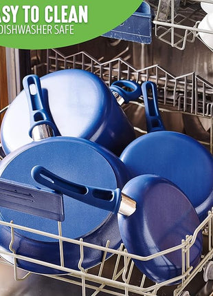 GreenLife Soft Grip Healthy Ceramic Nonstick, 12" Frying Pan Skillet with Lid, PFAS-Free, Dishwasher Safe, Blue