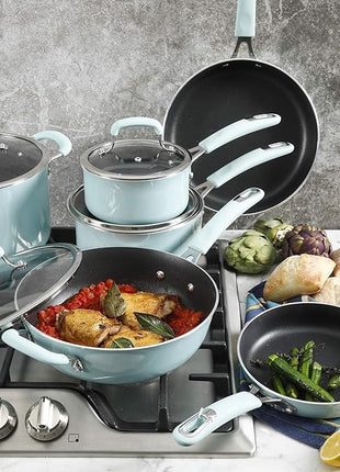 Kenmore Elite Andover Nonstick Platinum Forged Aluminum Cookware Set, 10-Piece, Glacier Blue
