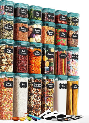 Chef's Path Airtight Food Storage Containers with Lids, 24 pcs (Teal Color) Plastic Kitchen and Pantry Organization for Dry Food, Flour and Sugar, BPA Free