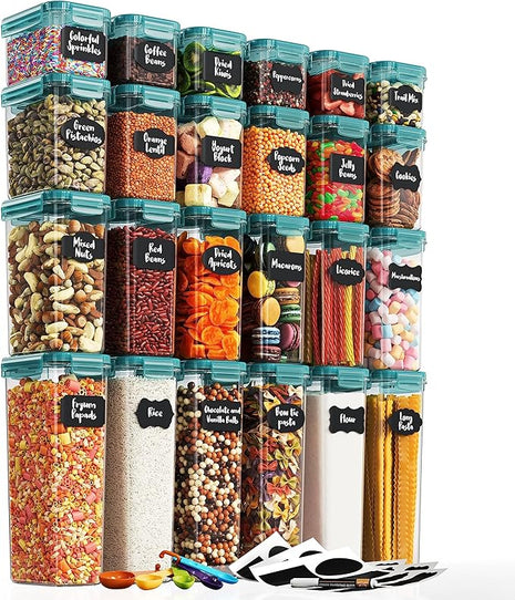 Chef's Path Airtight Food Storage Containers with Lids, 24 pcs (Teal Color) Plastic Kitchen and Pantry Organization for Dry Food, Flour and Sugar, BPA Free