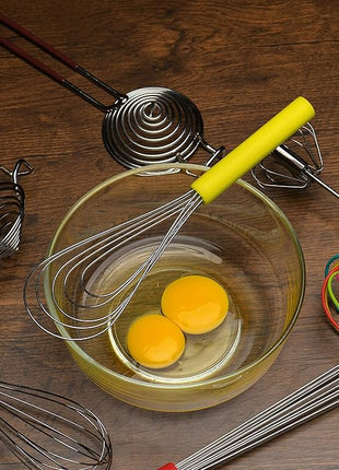 Flat Whisk Silicone Handle Non Slip 10" - 5 Wires Whisk with 10 Heads for Kitchen Cooking by Jell-Cell (Yellow)