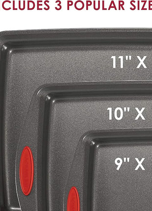 Rachael Ray Bakeware Nonstick Cookie Pan Set, 3-Piece, Gray with Red Grips