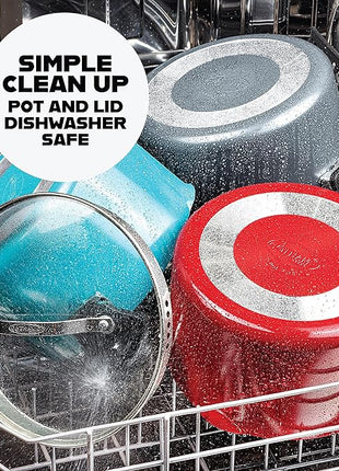 Gotham Steel 5 Quart Stock Pot Ceramic Multipurpose Pasta Pot with Strainer Lid & Twist and Lock Handles, Tempered Glass Lid, Dishwasher Safe, Aqua Blue