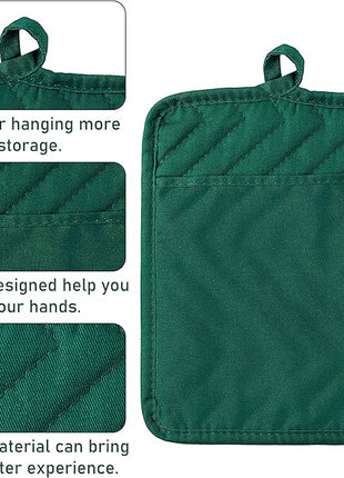GROBRO7 5Pack Pocket Pot Holders Cotton Heat Resistant Potholder Multipurpose Hot Pads Machine Washable Oven Mitts Heat Pads for Daily Kitchen Baking and Cooking 8.9 x 6.9 in Dark Green